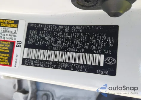 2019 Toyota Avalon Limited z USA, uszkodzony, nr VIN 4T1BZ1FB5KU004629